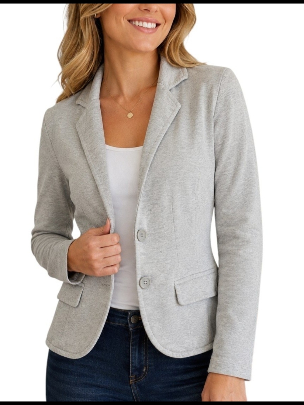 New York & Company Womens XS Gray Knit Cotton Blazer Stretch Business Casual Y2K